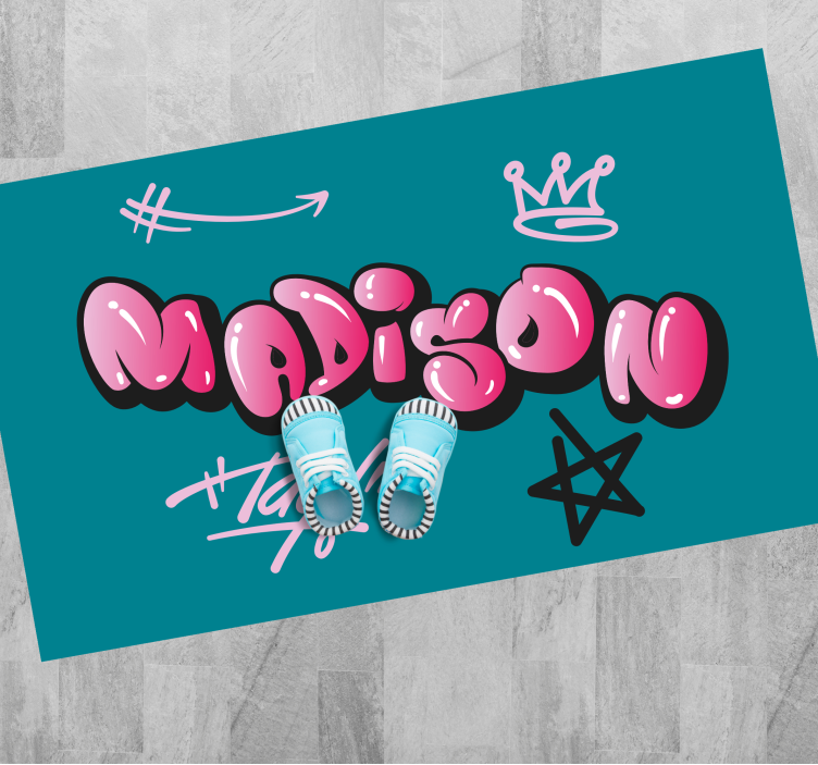 열대 효과 비닐 카펫 이름이 있는 핑크 그래피티 - TenStickers