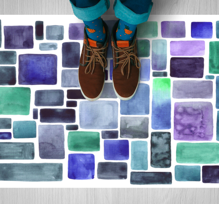 비닐 카펫 기타 텍스처 파란색 음영 블록 패턴 - TenStickers