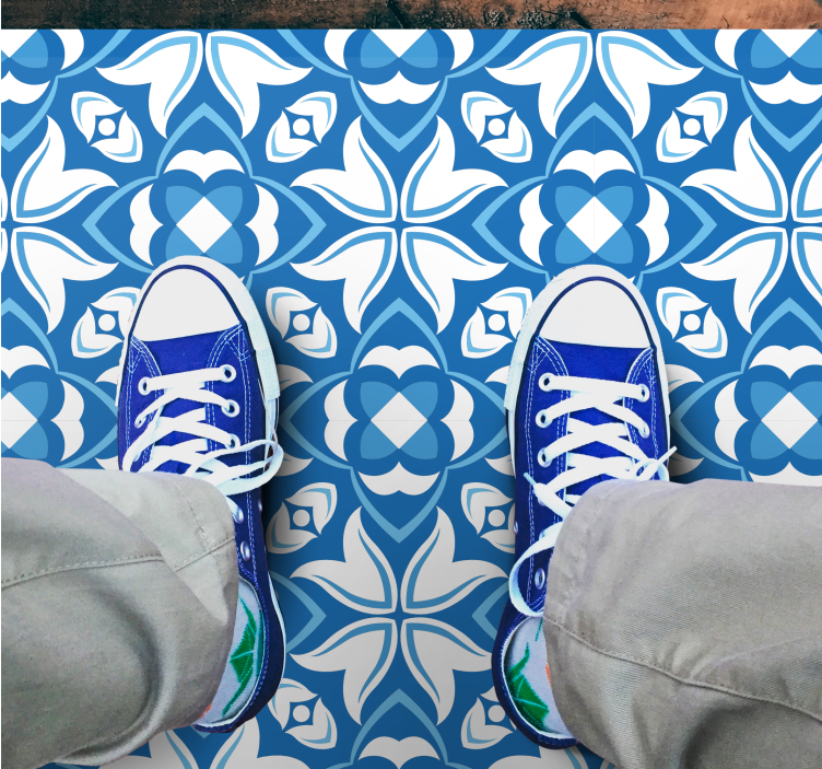 비닐 카펫 타일 효과 푸른 꽃 모티브 - TenStickers