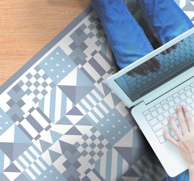 비닐 카펫 타일 효과 파란색 기하학적 패턴 - TenStickers