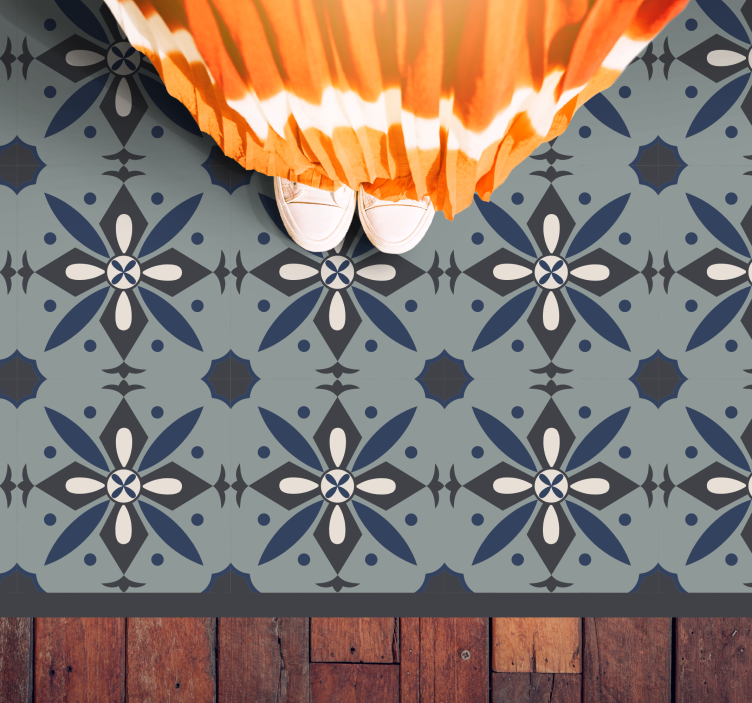 비닐 카펫 타일 효과 회색 식물 모티브 - TenStickers