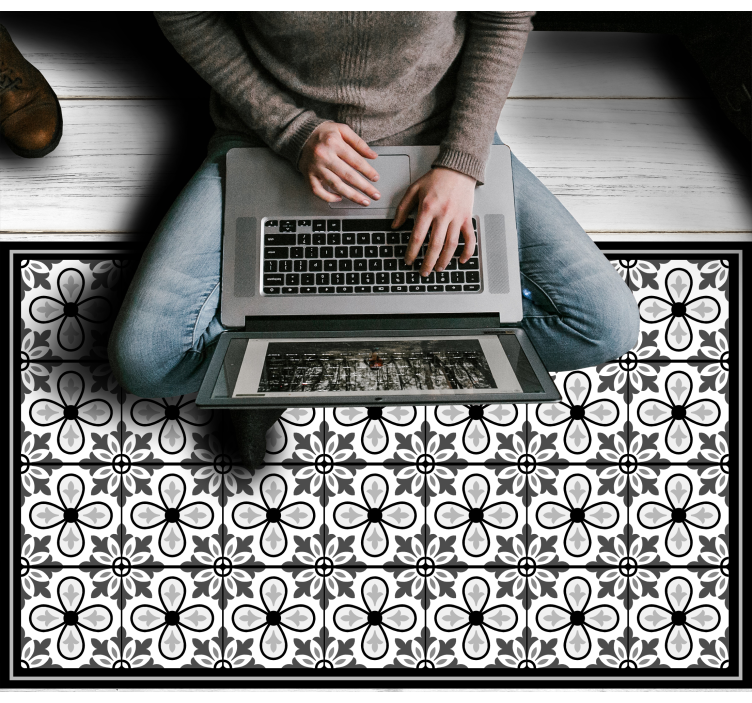 비닐 카펫 타일 효과 회색 꽃무늬 - TenStickers