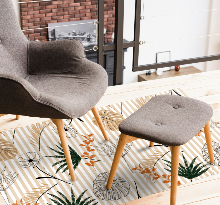 비닐 깔개 검정 흰색과 베이지 색 꽃 - TenStickers