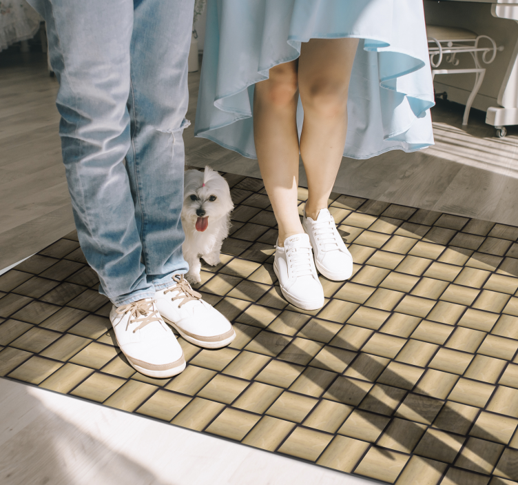 우드 효과 비닐 카펫 갈색 타일 패턴 - TenStickers