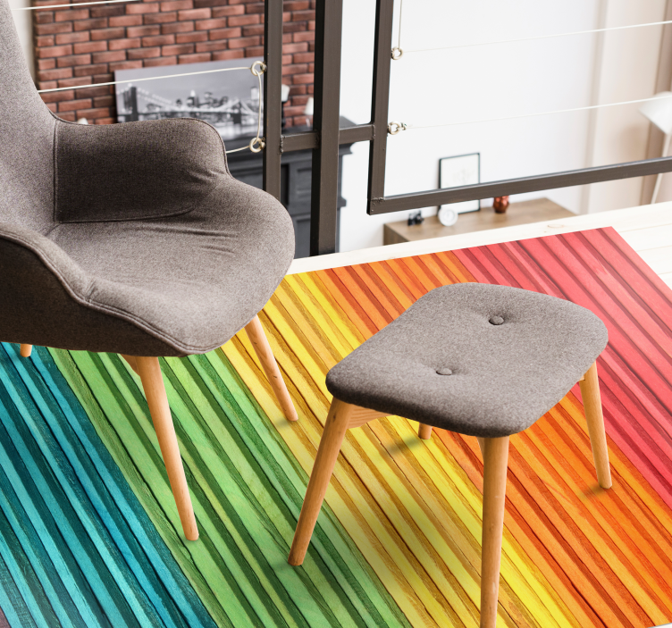 우드 효과 비닐 카펫 무지개 줄무늬 레이어 - TenStickers