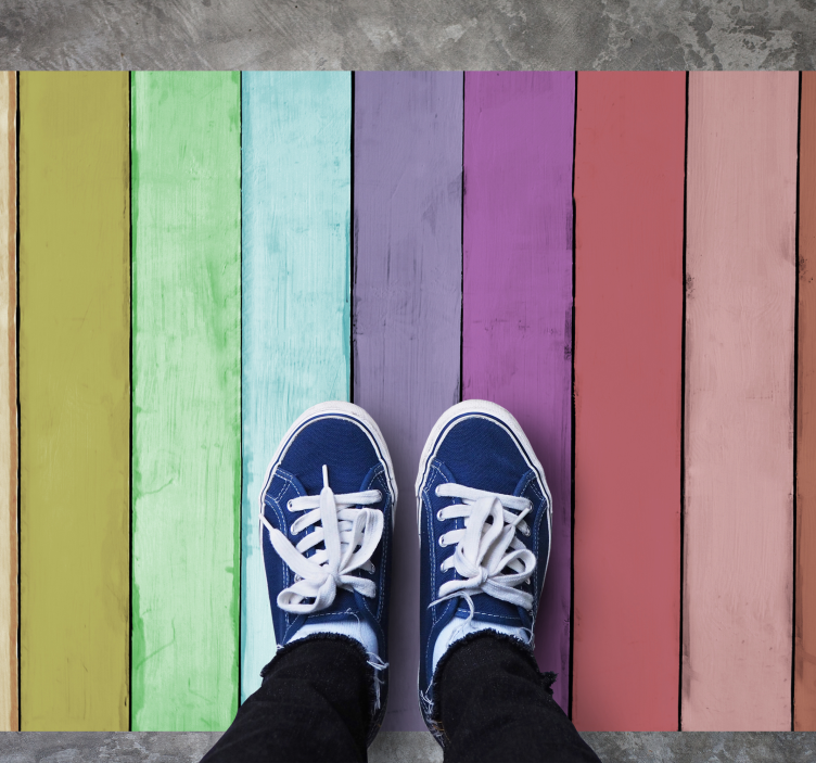 우드 효과 비닐 카펫 다채로운 무지개 선 - TenStickers