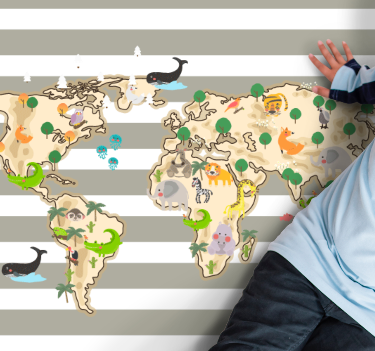 세계 지도 비닐 카펫 다채로운 동물 일러스트 - TenStickers