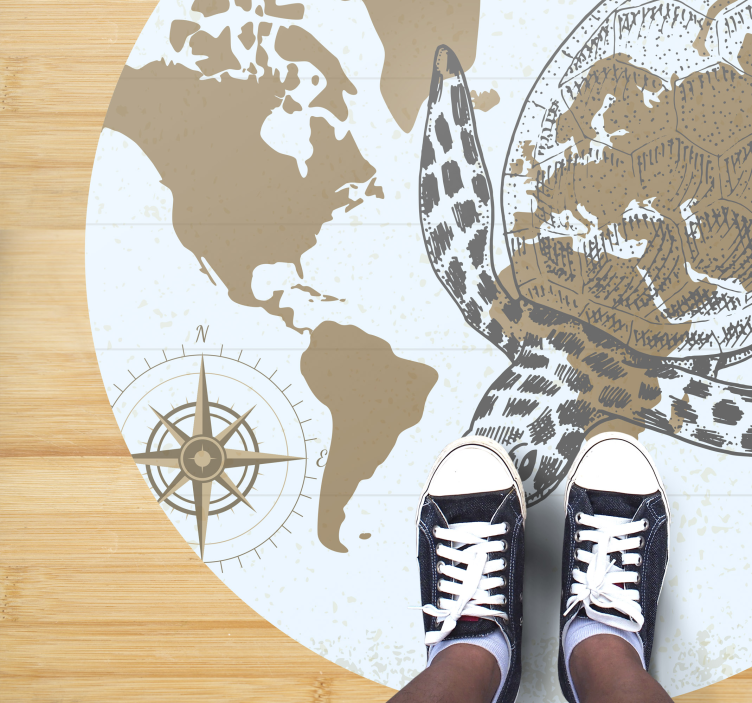 세계 지도 비닐 카펫 거북이 나침반 지도 - TenStickers