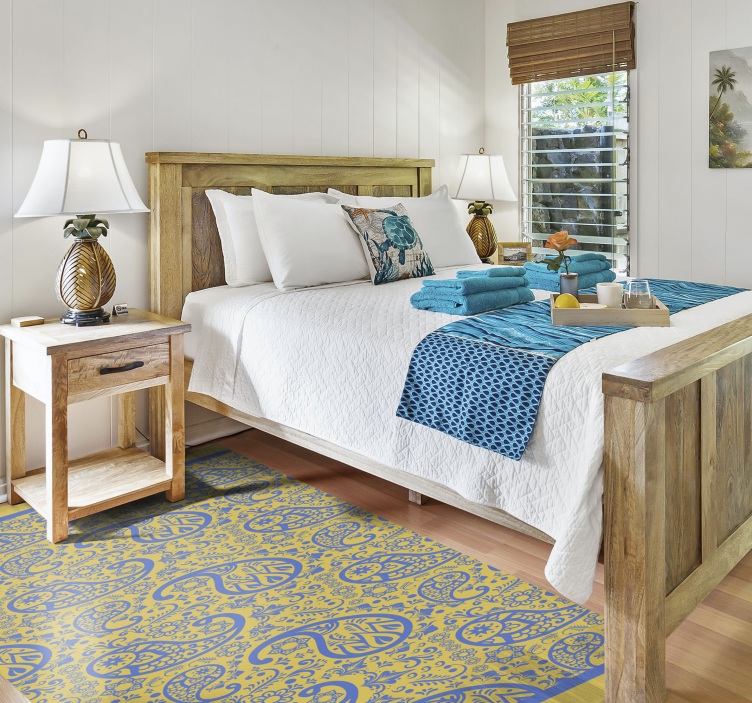 노란색과 파란색 페이즐리 현대 비닐 러그 - TenStickers