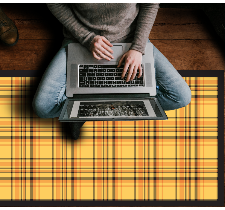 노란색 격자 무늬 거실 깔개 - TenStickers