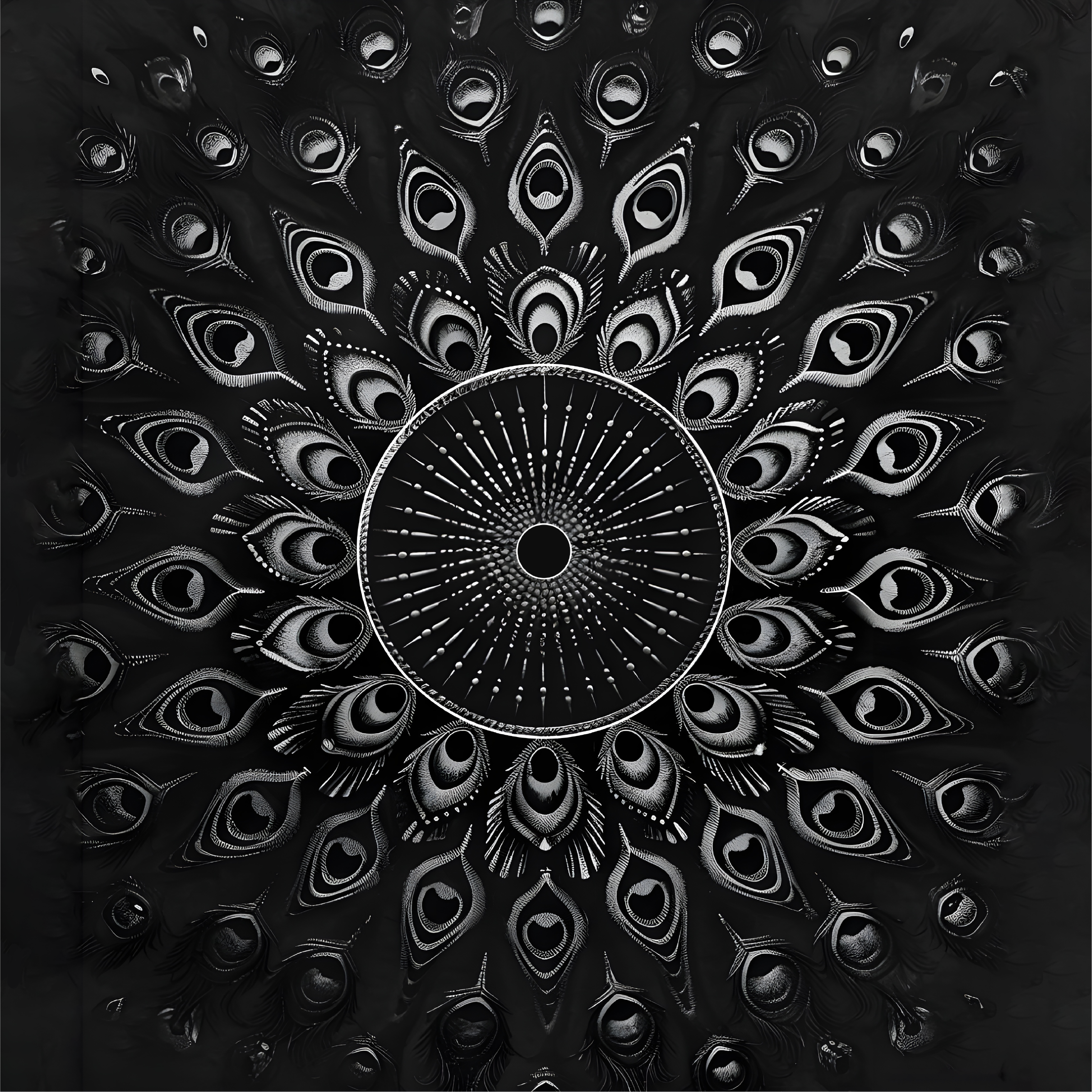 비닐 카펫 블랙 공작새 깃털 디자인 - TenStickers