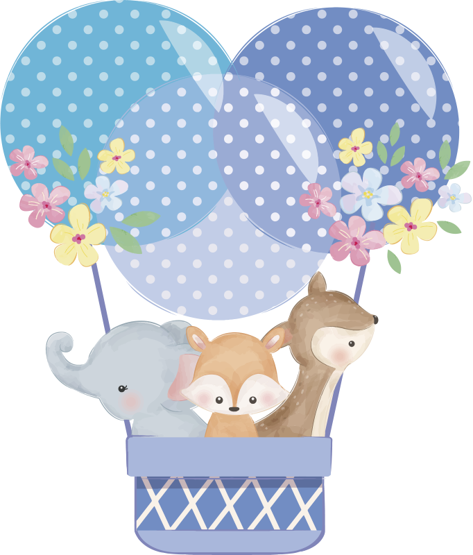 비닐 카펫 동물 수채화 동물 열기구 - TenStickers