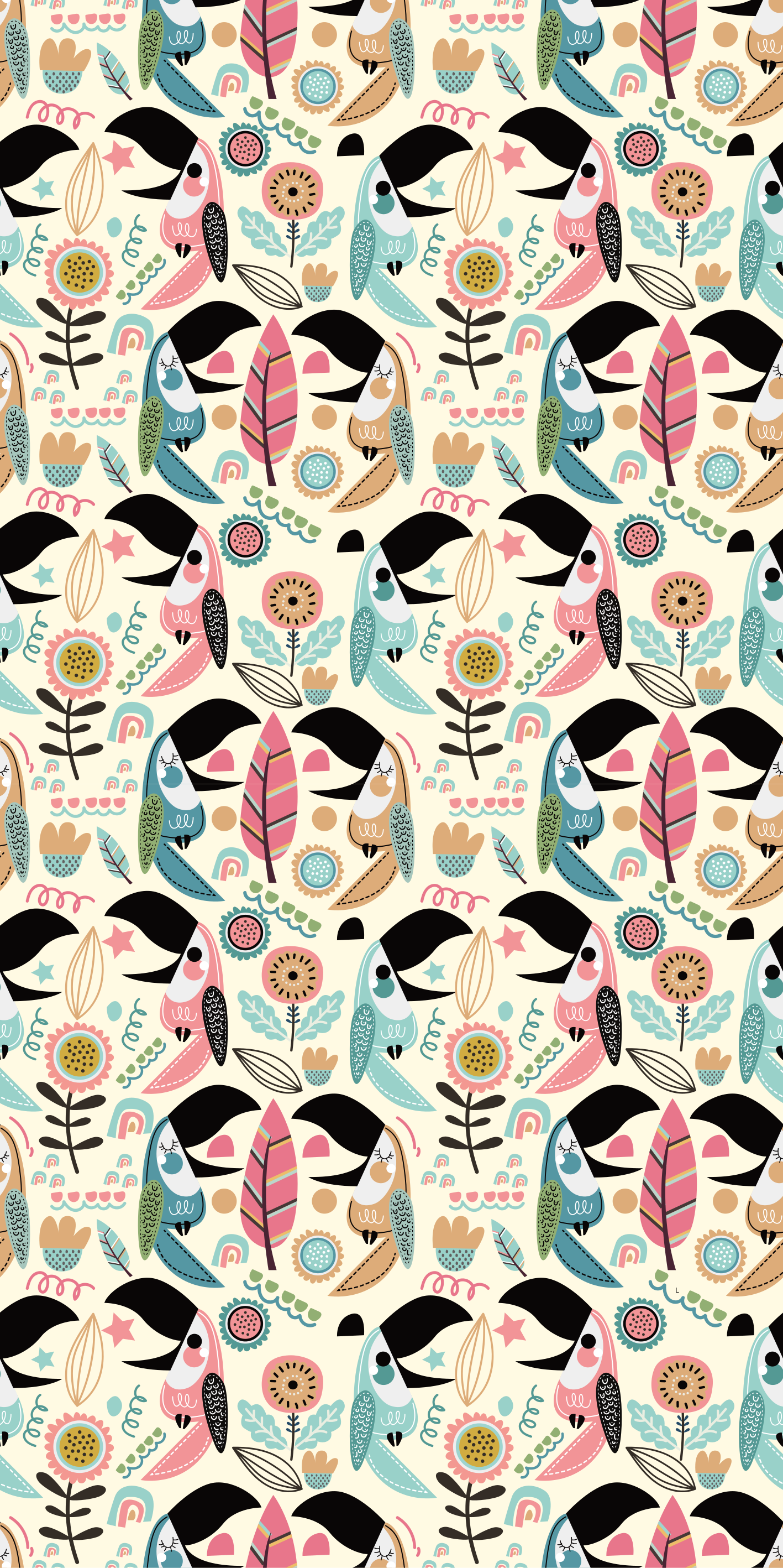 비닐 카펫 동물 블루 노르딕 파스텔 잎사귀 - TenStickers