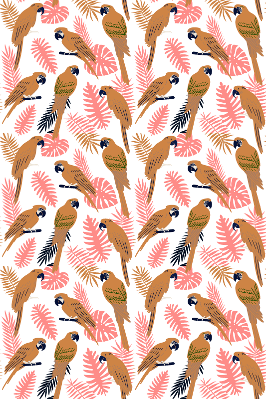 비닐 카펫 동물 오렌지 앵무새와 분홍 꽃 - TenStickers