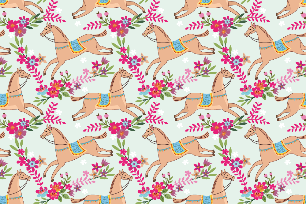 비닐 카펫 동물 핑크 꽃말 말 패턴 - TenStickers