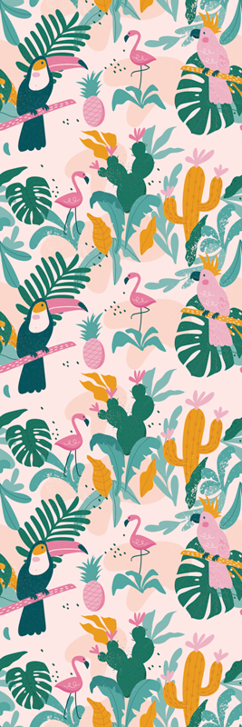 비닐 카펫 동물 분홍 배경의 초록 새 - TenStickers