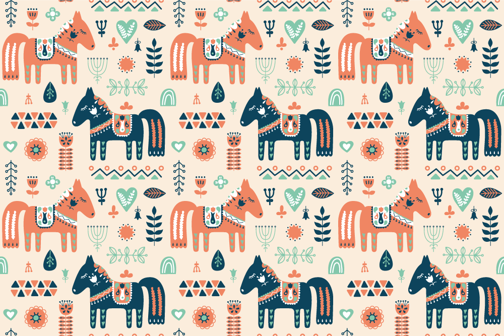 비닐 카펫 동물 북유럽 잎사귀 베이지 배경 - TenStickers