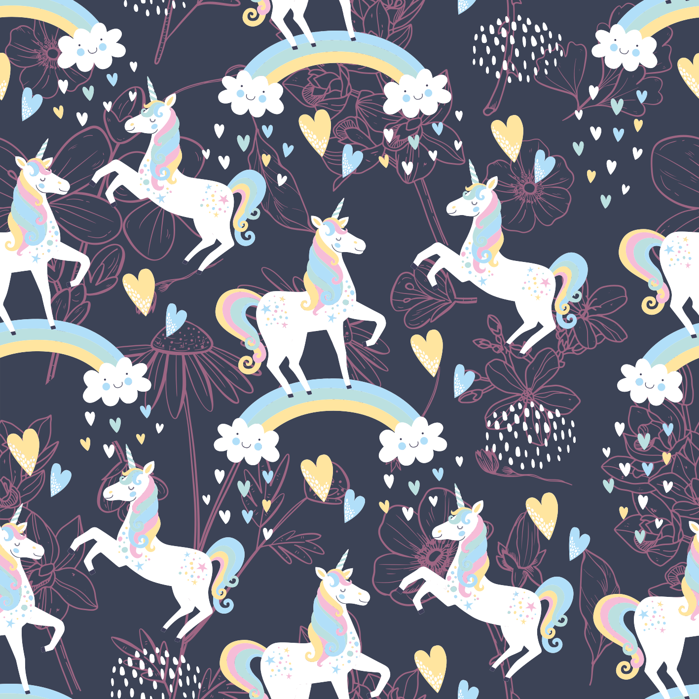 비닐 카펫 동물 분홍 유니콘 꽃무늬 - TenStickers