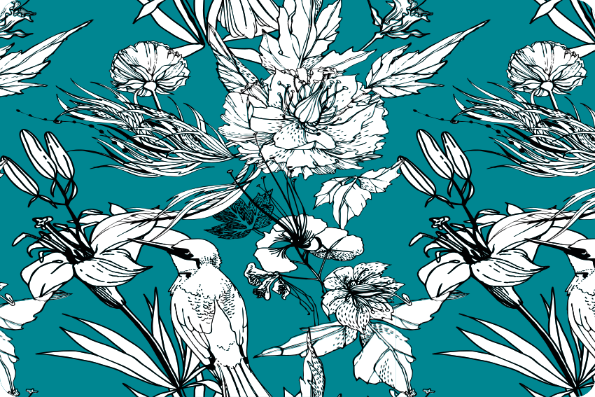 비닐 카펫 동물 화이트 야생 새 우아한 패턴 - TenStickers