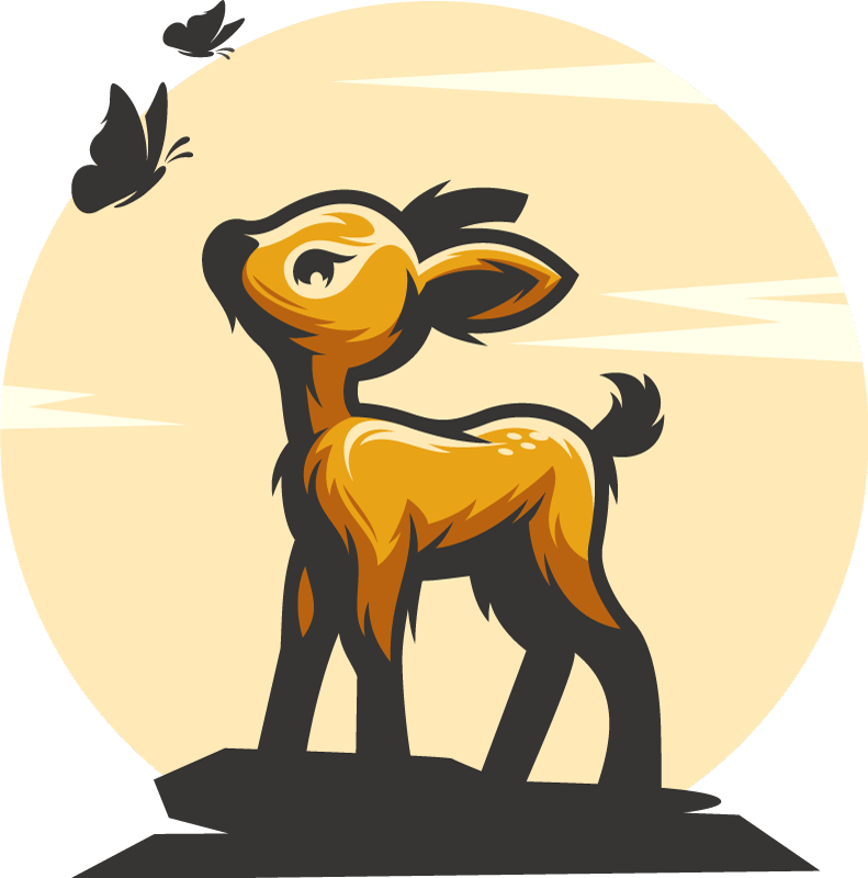 비닐 카펫 동물 사슴과 나비 - TenStickers