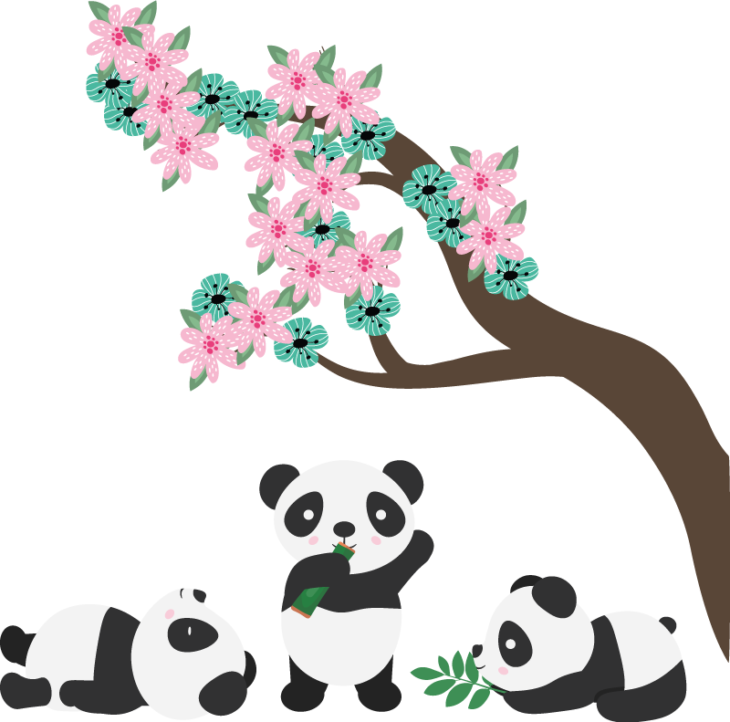 비닐 카펫 동물 유쾌한 팬더 가족 - TenStickers