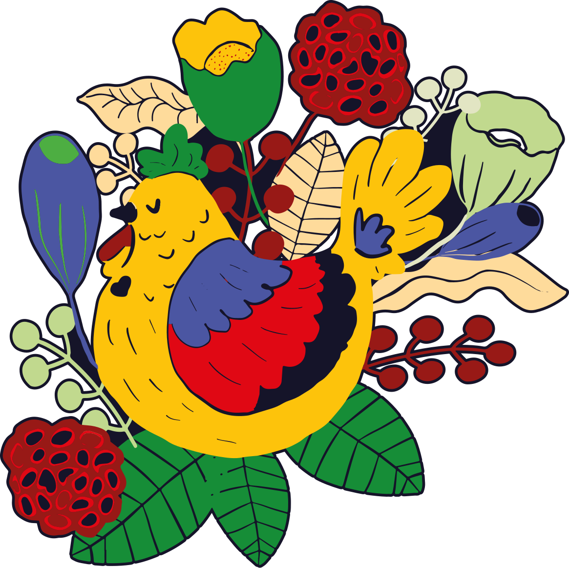 비닐 카펫 동물 화려한 새 꽃무늬 - TenStickers