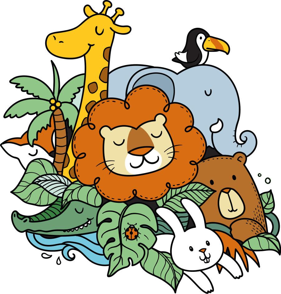 비닐 카펫 동물 장난기 가득한 동물 풍경 - TenStickers