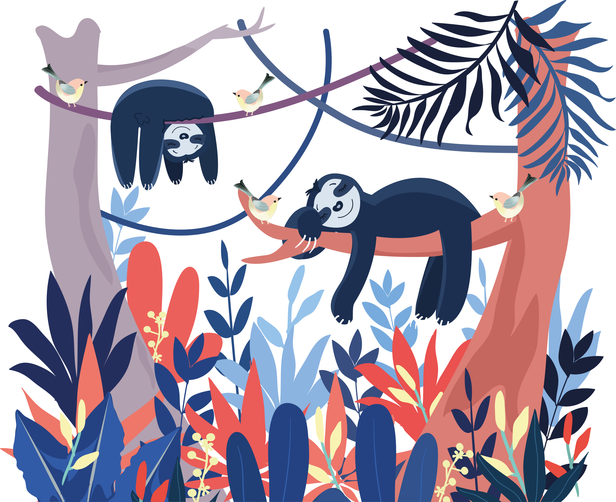 비닐 카펫 동물 장난스러운 나무늘보 장면 - TenStickers