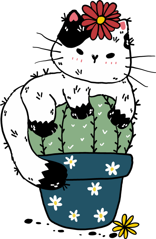 비닐 카펫 동물 장난기 가득한 고양이 선인장 - TenStickers
