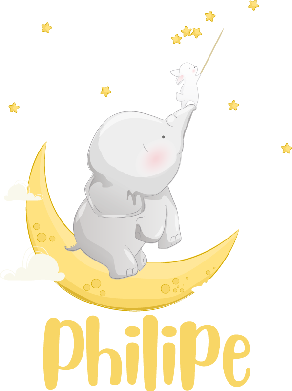 비닐 카펫 동물 맞춤형 이름 코끼리와 토끼가 잡는 스토리 - TenStickers