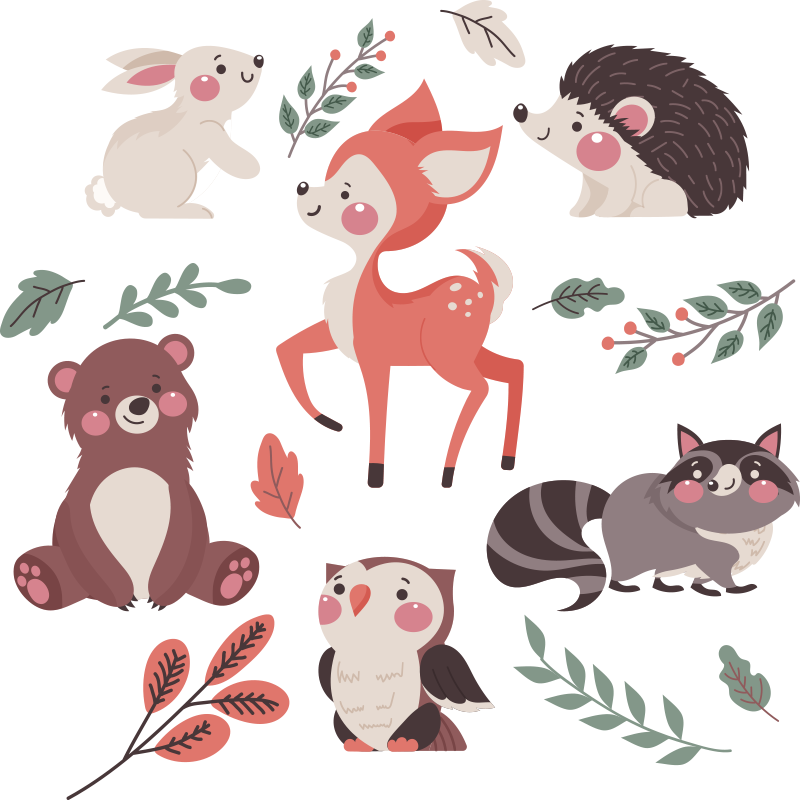비닐 카펫 동물 가을 숲 동물 - TenStickers