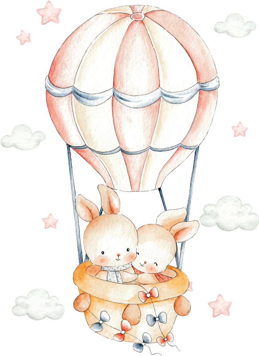 비닐 카펫 동물 파스텔 토끼와 열기구 - TenStickers