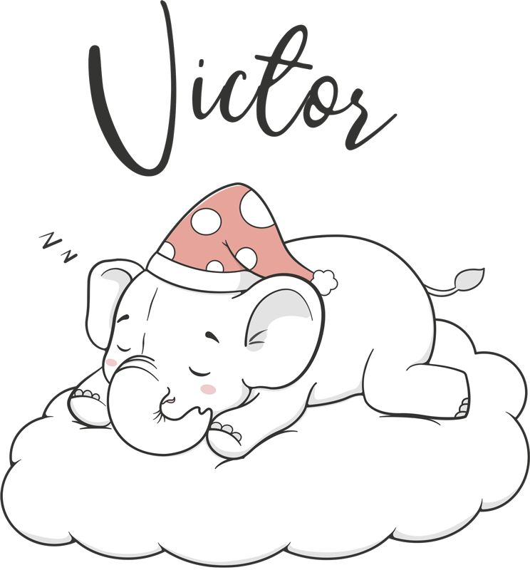비닐 카펫 동물 구름 속 코끼리 이름 있는 디자인 - TenStickers