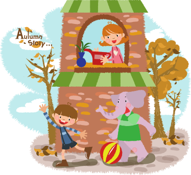 비닐 카펫 동물 코끼리와 아이들이 노는 모습 - TenStickers