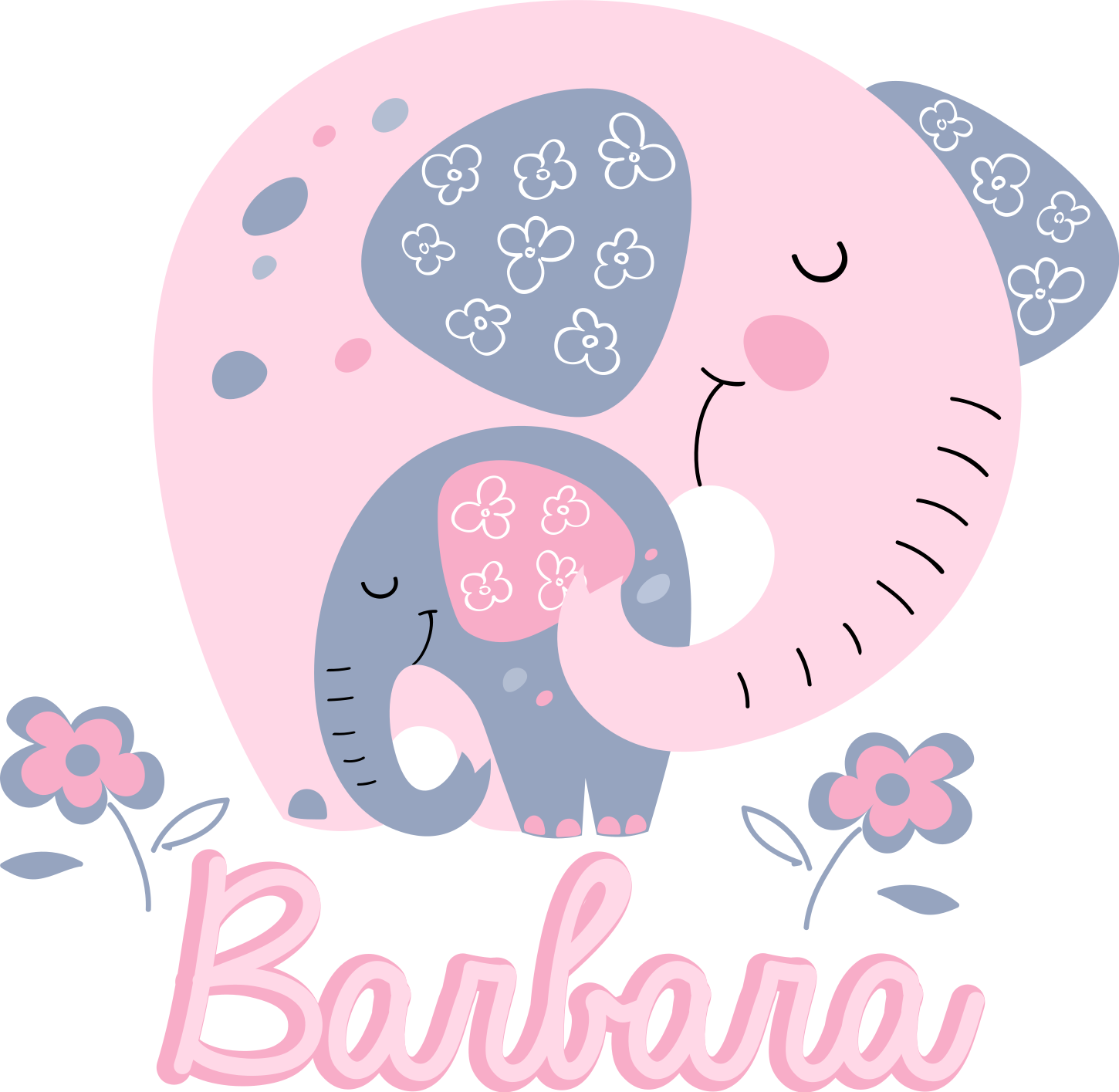 비닐 카펫 동물 하트와 이름이 있는 코끼리 - TenStickers