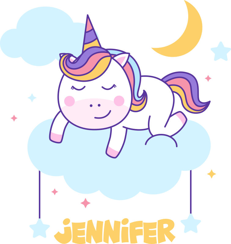 비닐 카펫 동물 개인화된 무지개 속 잠자는 유니콘 - TenStickers