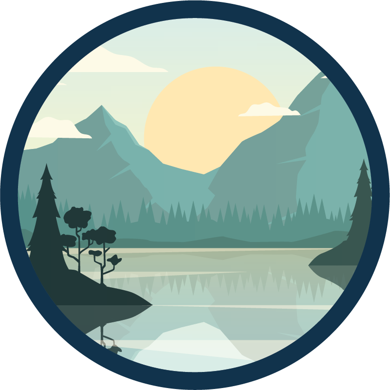 비닐 카펫 꽃과 식물 실루엣 산과 호수 - TenStickers