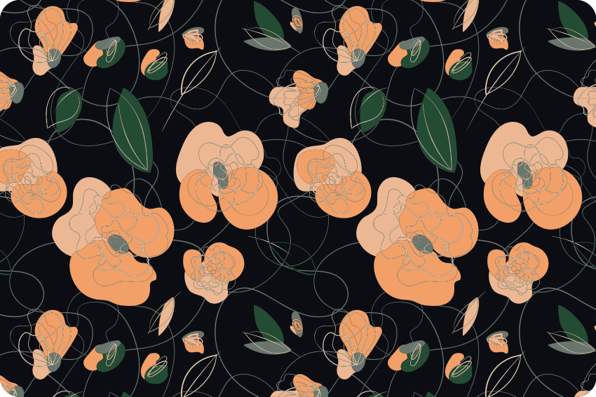 비닐 카펫 꽃과 식물 어두운 생동감 있는 동식물 패턴 - TenStickers