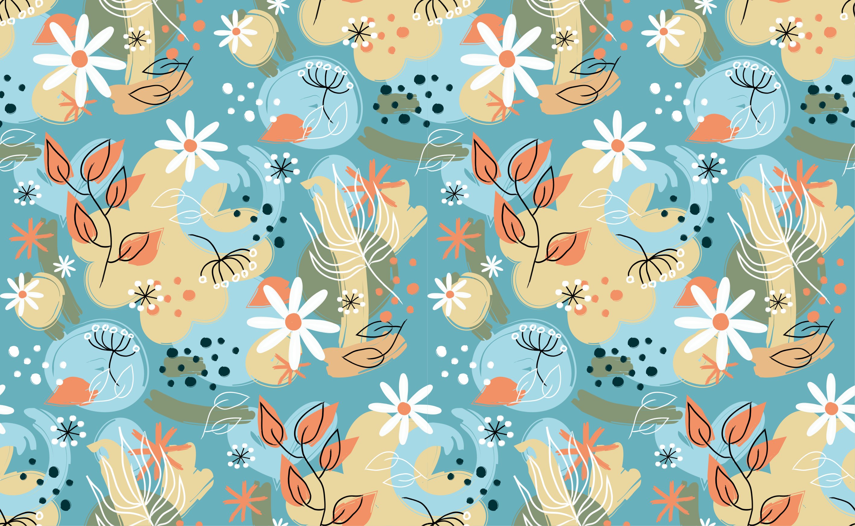 비닐 카펫 꽃과 식물 추상 평면 꽃 배경 - TenStickers