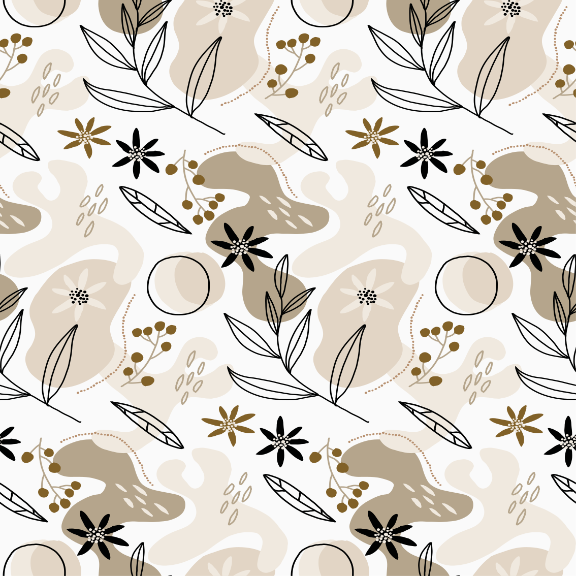 비닐 카펫 꽃과 식물 핑크와 베이지 잎 패턴 - TenStickers