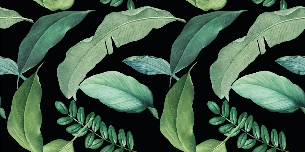 비닐 카펫 꽃과 식물 밤의 어두운 회색 숲 잎사귀 - TenStickers