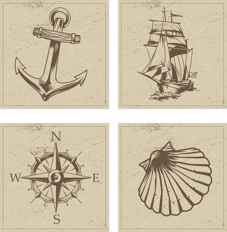 욕실용 비닐 카펫 바다 물체 타일 - TenStickers