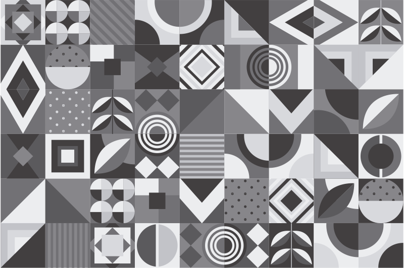 욕실용 비닐 카펫 회색 기하학 타일 - TenStickers