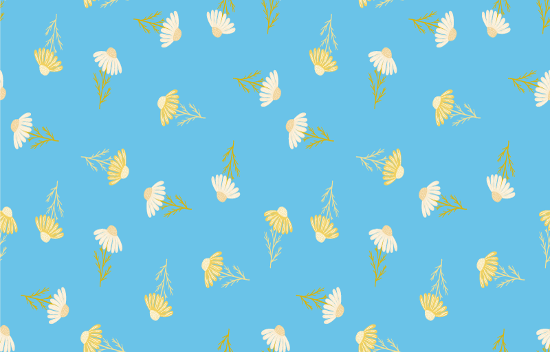 비닐 카펫 꽃과 식물 데이지 패턴 파란 배경 - TenStickers