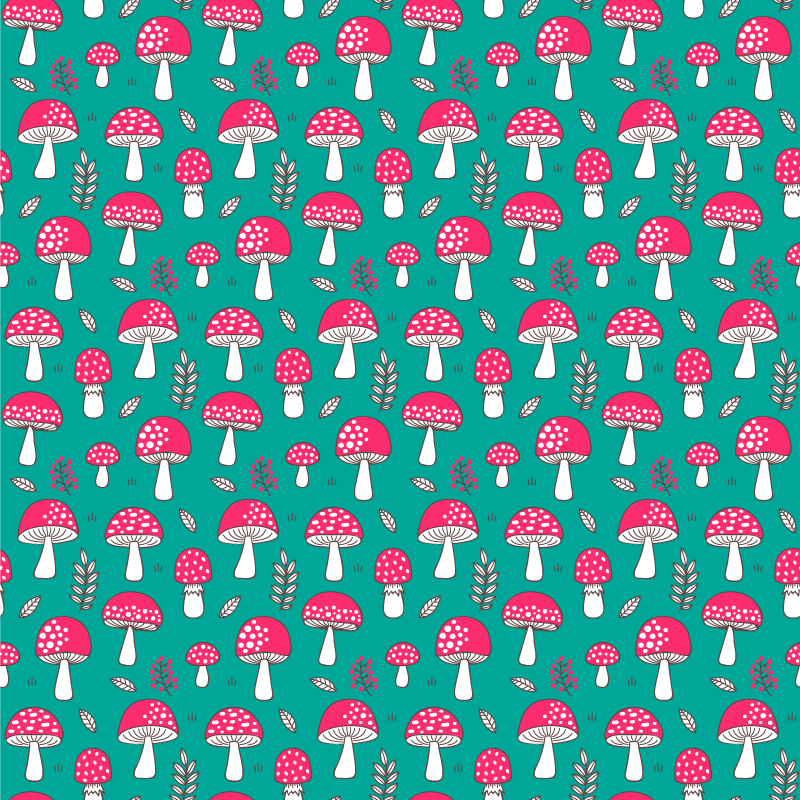 비닐 카펫 꽃과 식물 고전적인 버섯과 청록색 배경 - TenStickers