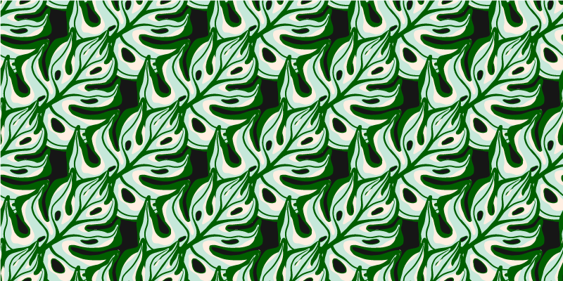 비닐 카펫 꽃과 식물 블랙과 그린 화려한 식물 패턴 - TenStickers