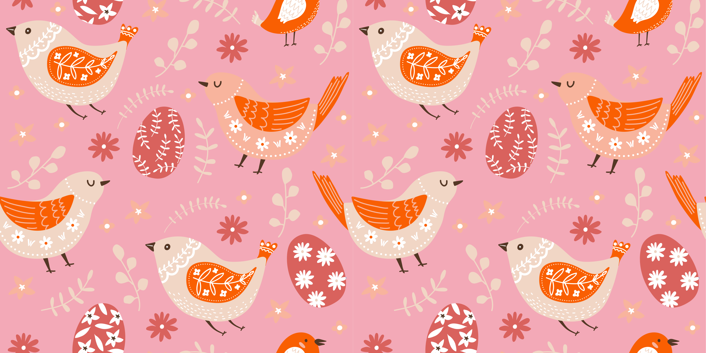 비닐 카펫 꽃과 식물 핑크 민속 예술 패턴과 새 - TenStickers