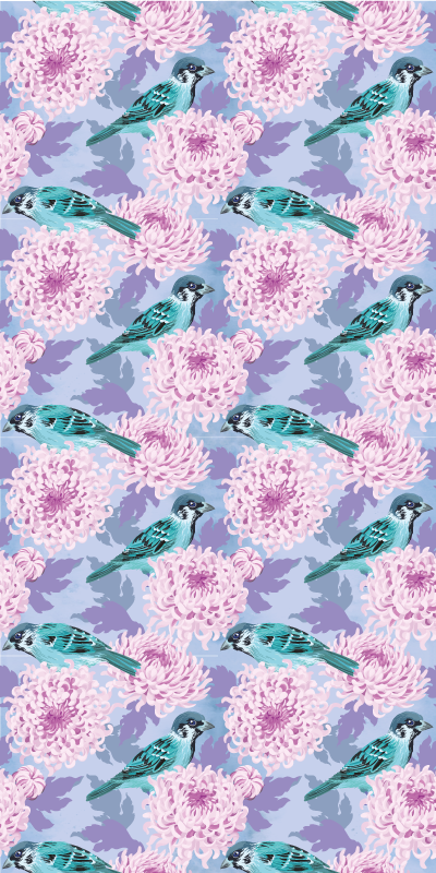 비닐 카펫 꽃과 식물 핑크 정원 꽃과 새 - TenStickers