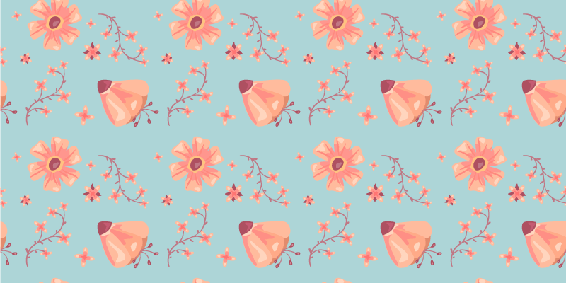 비닐 카펫 꽃과 식물 주황색 꽃이 있는 파란 배경 - TenStickers