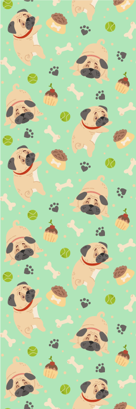 침실용 비닐 카펫 뼈를 물고 있는 뚱뚱한 불독 - TenStickers